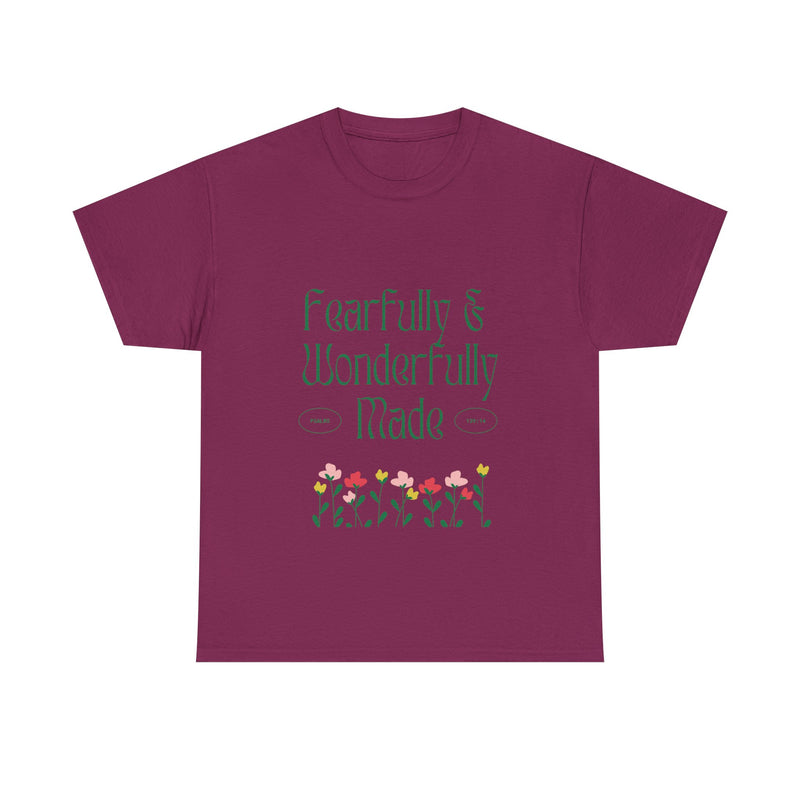 Fearfully & Wonderfully Made Unisex Cotton Tee – Inspirational Floral T-Shirt