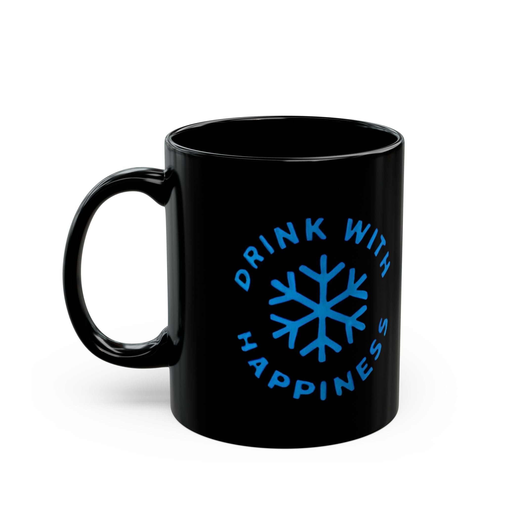 Black Mug with "Drink with Happiness" - Joyful Coffee Mug, Gift for Friends, Personalized Drinkware, Winter Essentials, Cozy Home Decor