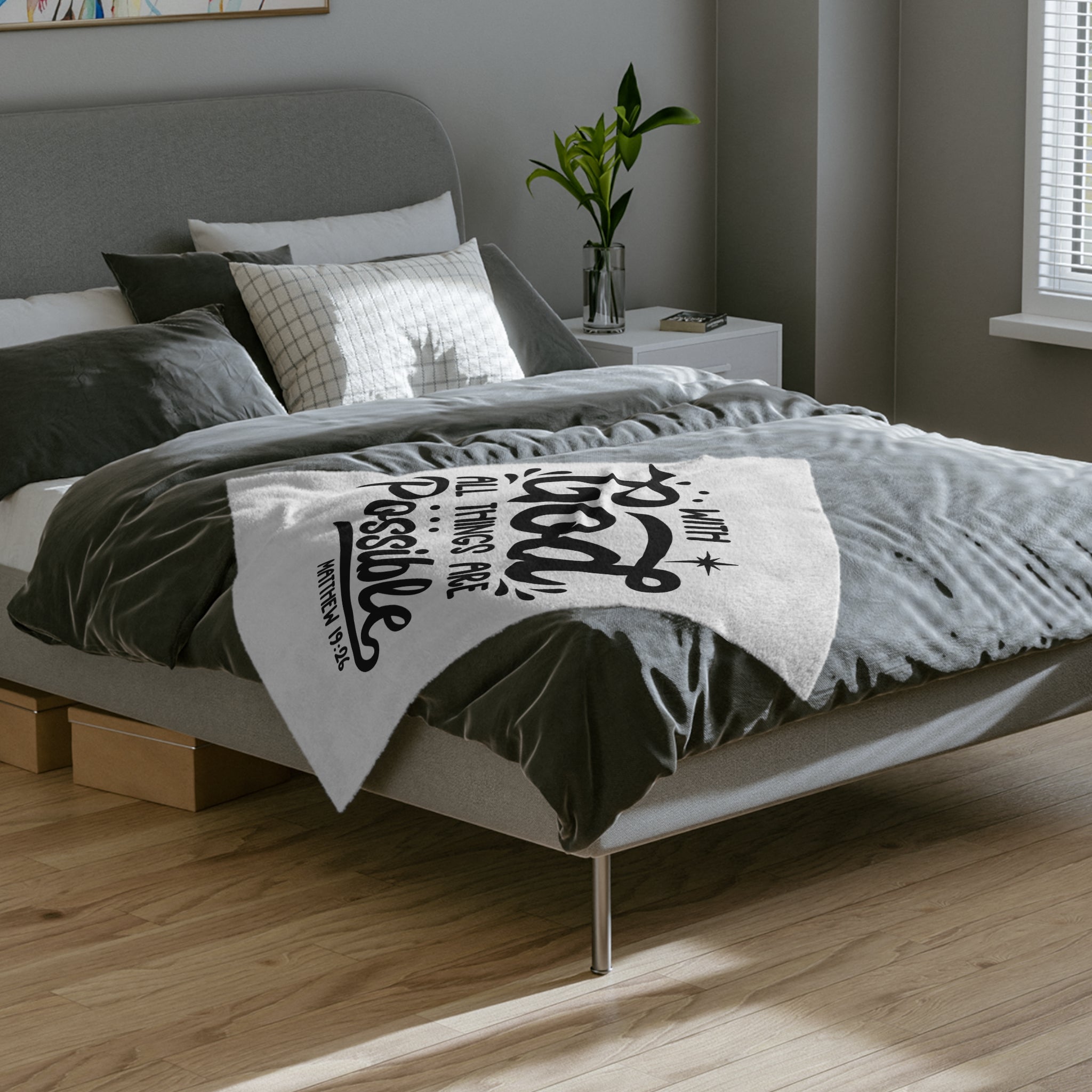 Inspirational Velveteen Microfiber Blanket - "With God All Things Are Possible"