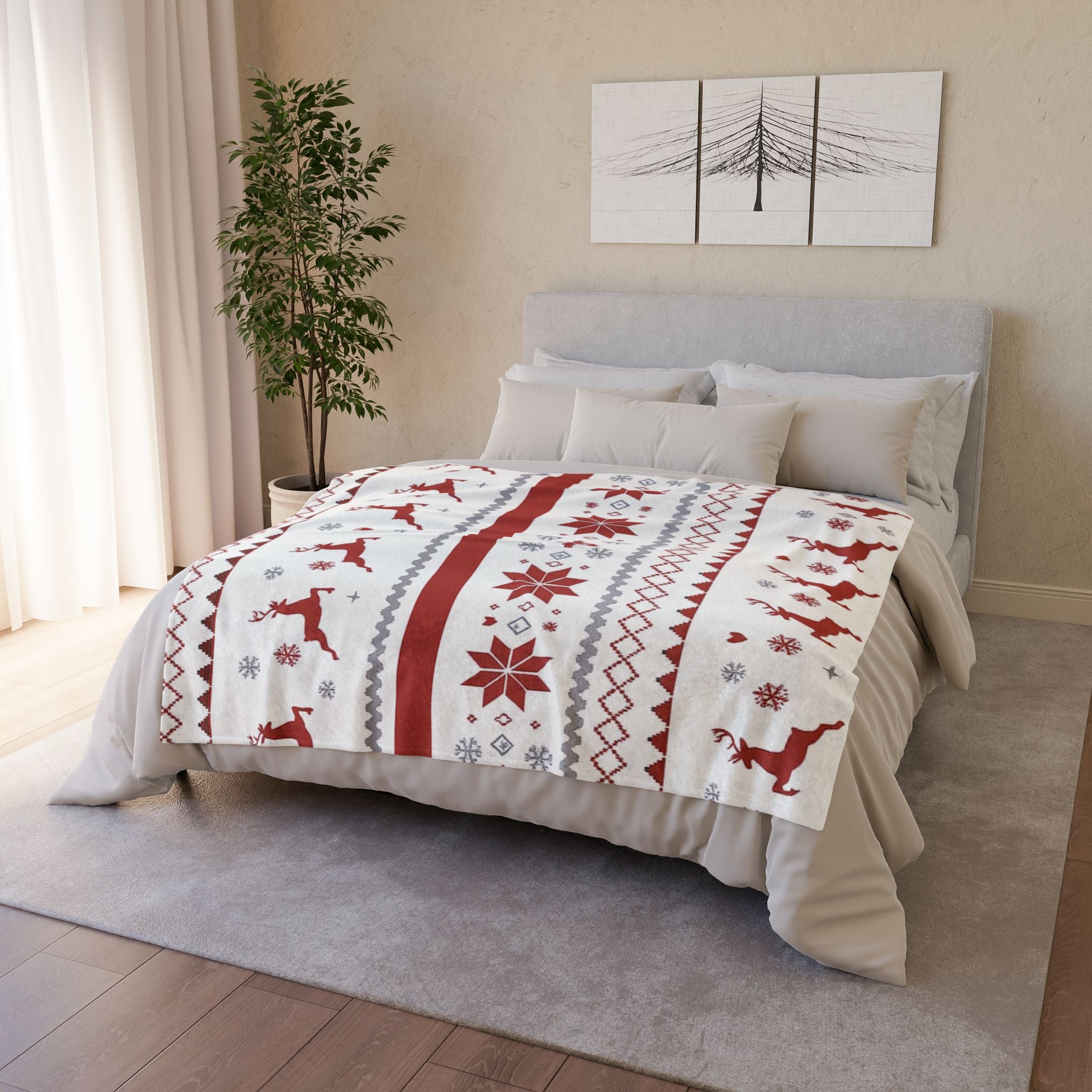 Cozy Christmas Blanket, Holiday Decor, Winter Warmth, Reindeer Blanket, Gift for Him/Her, Soft Throw for Snuggling