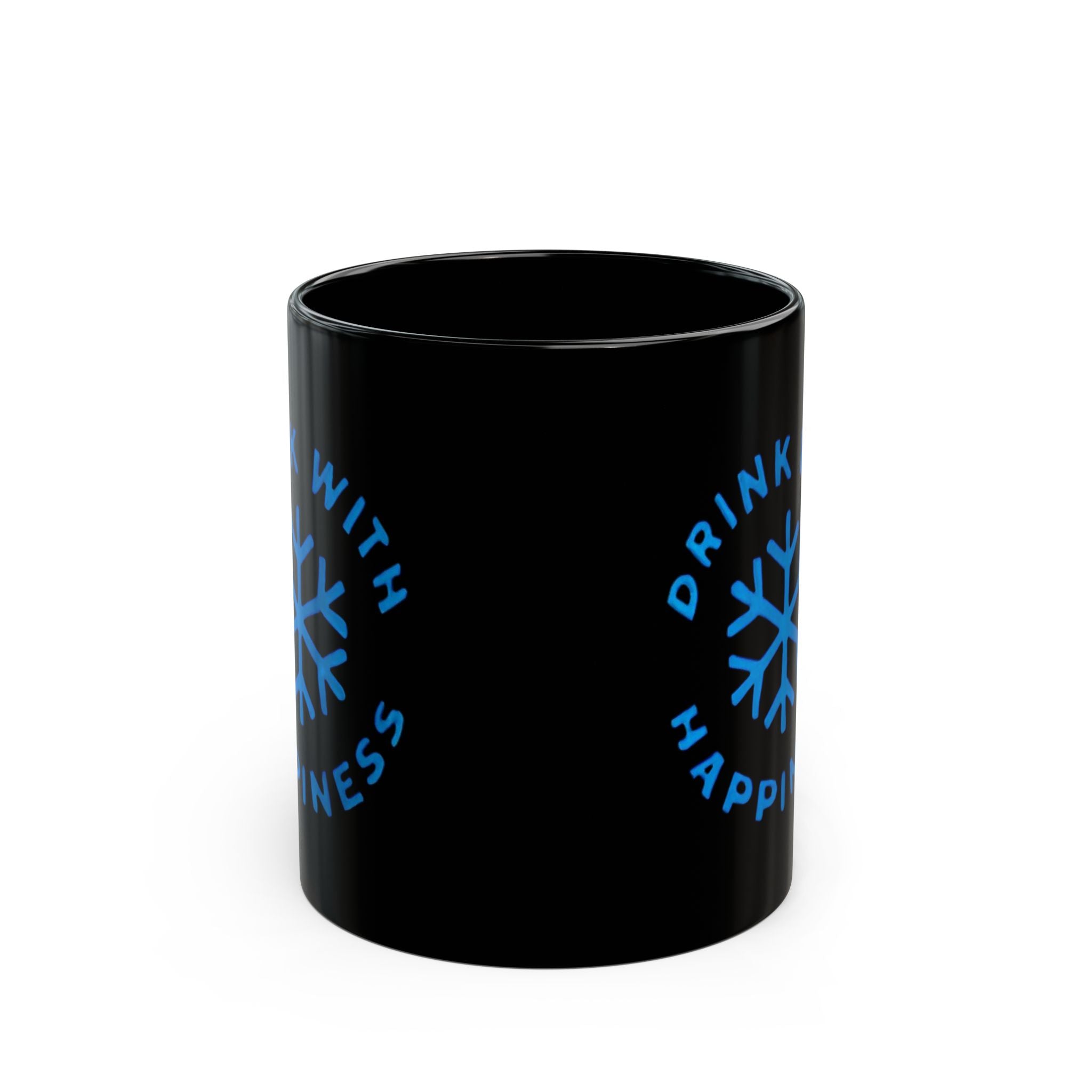 Black Mug with "Drink with Happiness" - Joyful Coffee Mug, Gift for Friends, Personalized Drinkware, Winter Essentials, Cozy Home Decor