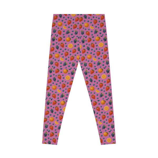 Pink Fruity Stretchy Leggings, Colorful Workout Pants, Yoga Tights, Casual Spring Wear, Fitness Apparel, Summer Fashion