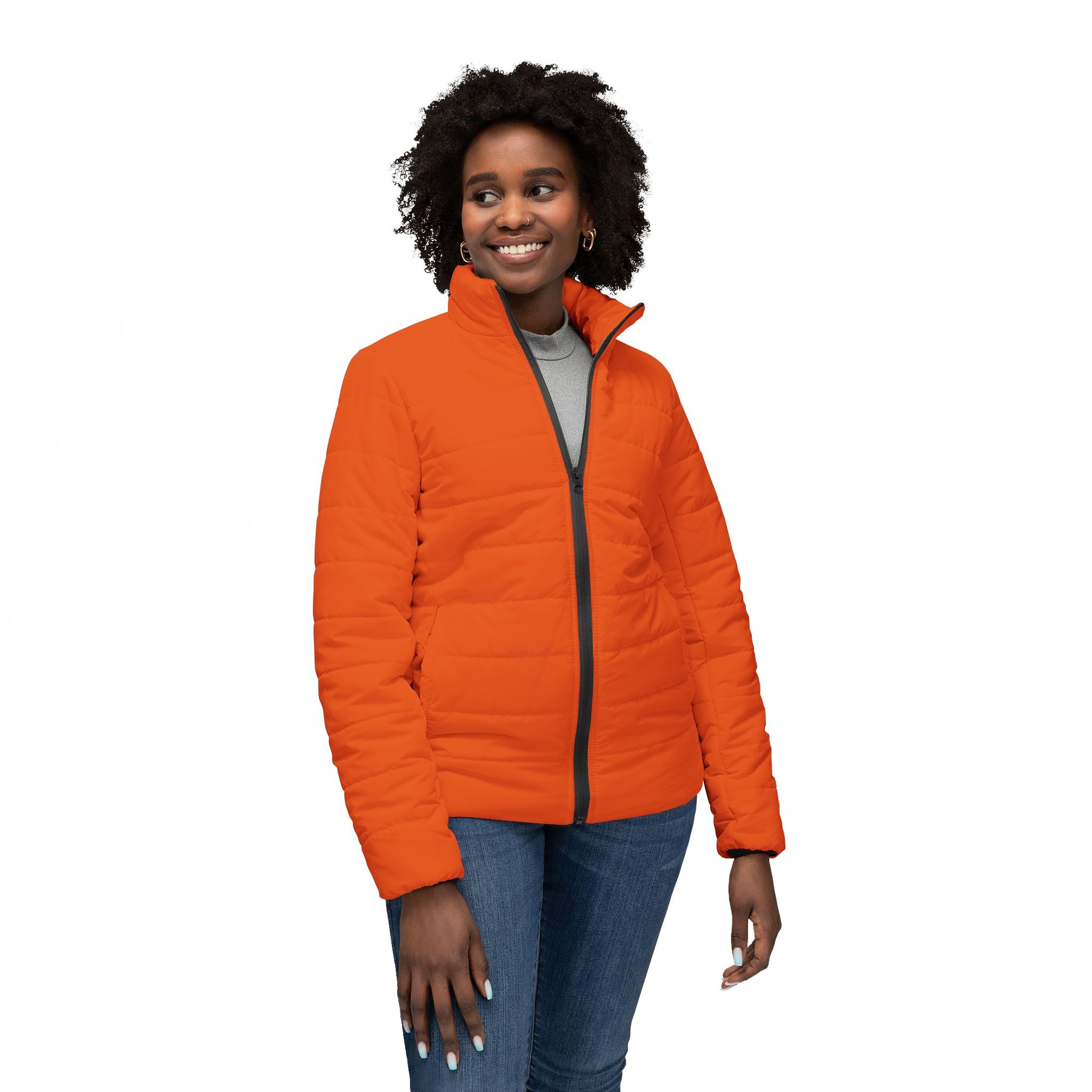 Orange Stylish Women’s Puffer Jacket, Cozy Winter Coat, Trendy Outerwear, Outdoor Fashion, Fall/Winter Essential