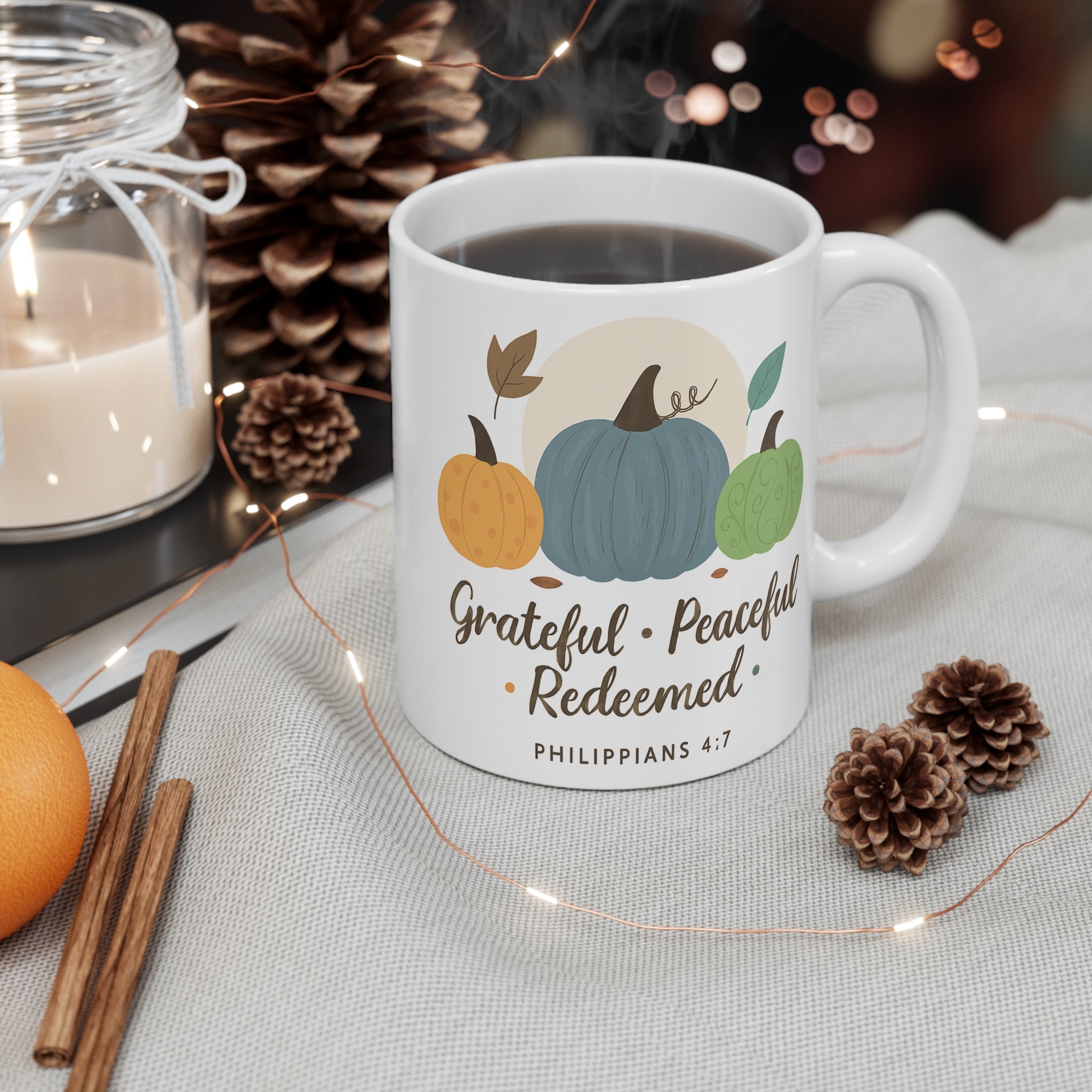 Grateful Pumpkin Mug - Fall Decor, Inspirational Coffee Cup, Thanksgiving Gift, Christian Mug, Cozy Homeware