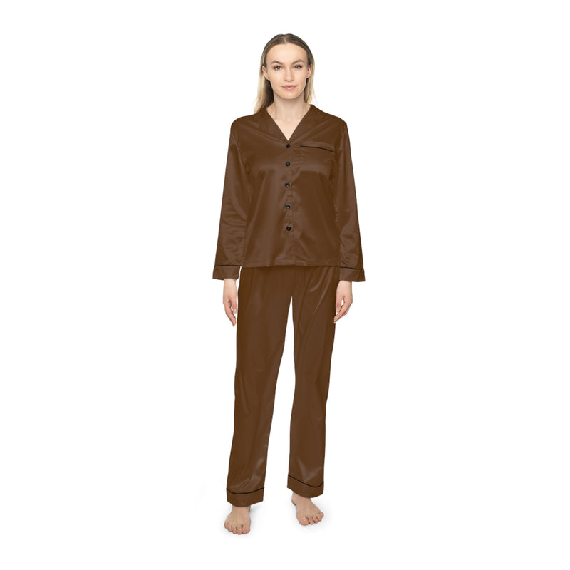 Elegant Brown Satin Pajamas Set - Luxurious Sleepwear, Women's Loungewear, Fancy Gifts for Her, Relaxing Nights, Date Night Outfit
