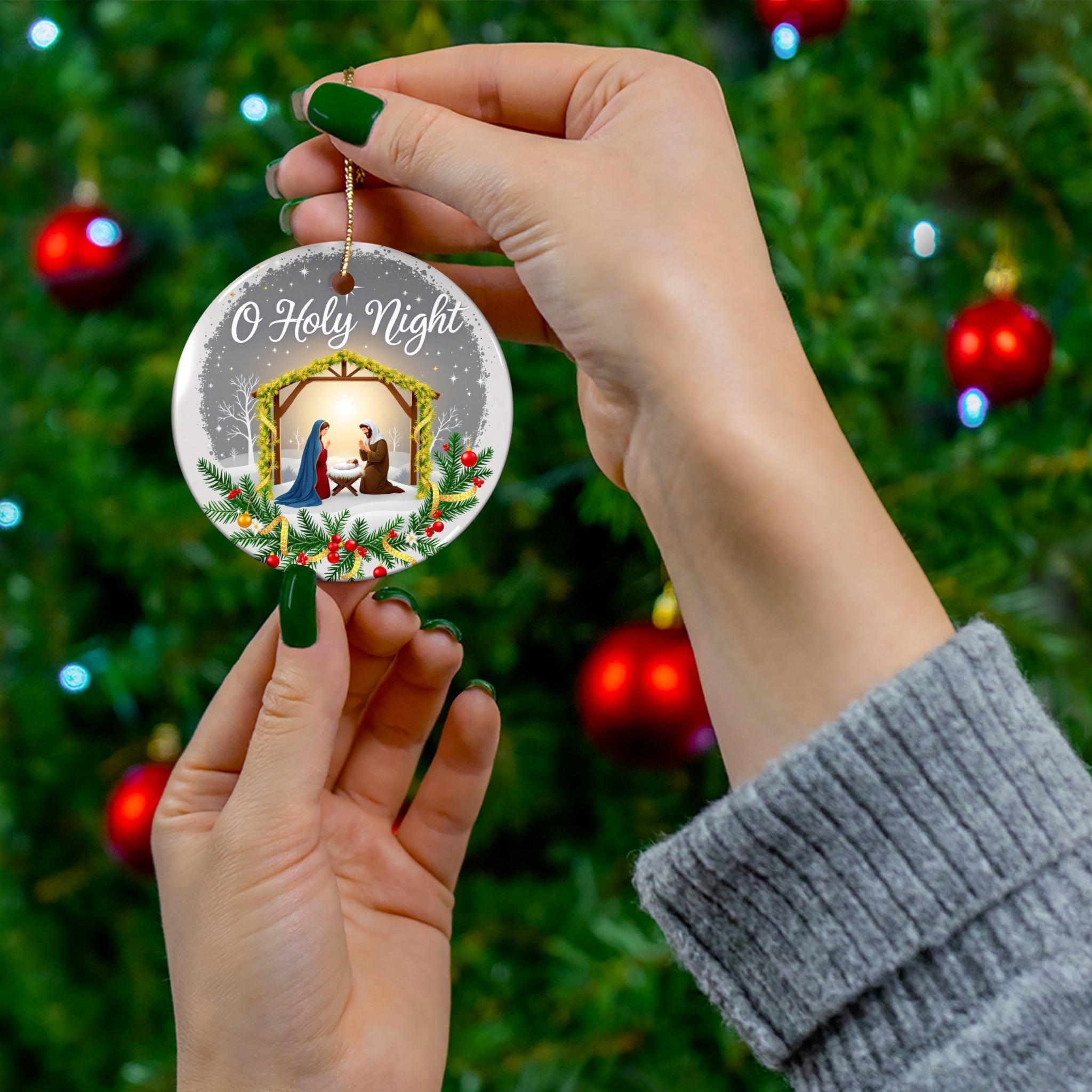 O Holy Night Ceramic Ornament, Religious Christmas Decoration, Holiday Gift, Winter Decor, Nativity Scene Ornament, Seasonal Keepsake