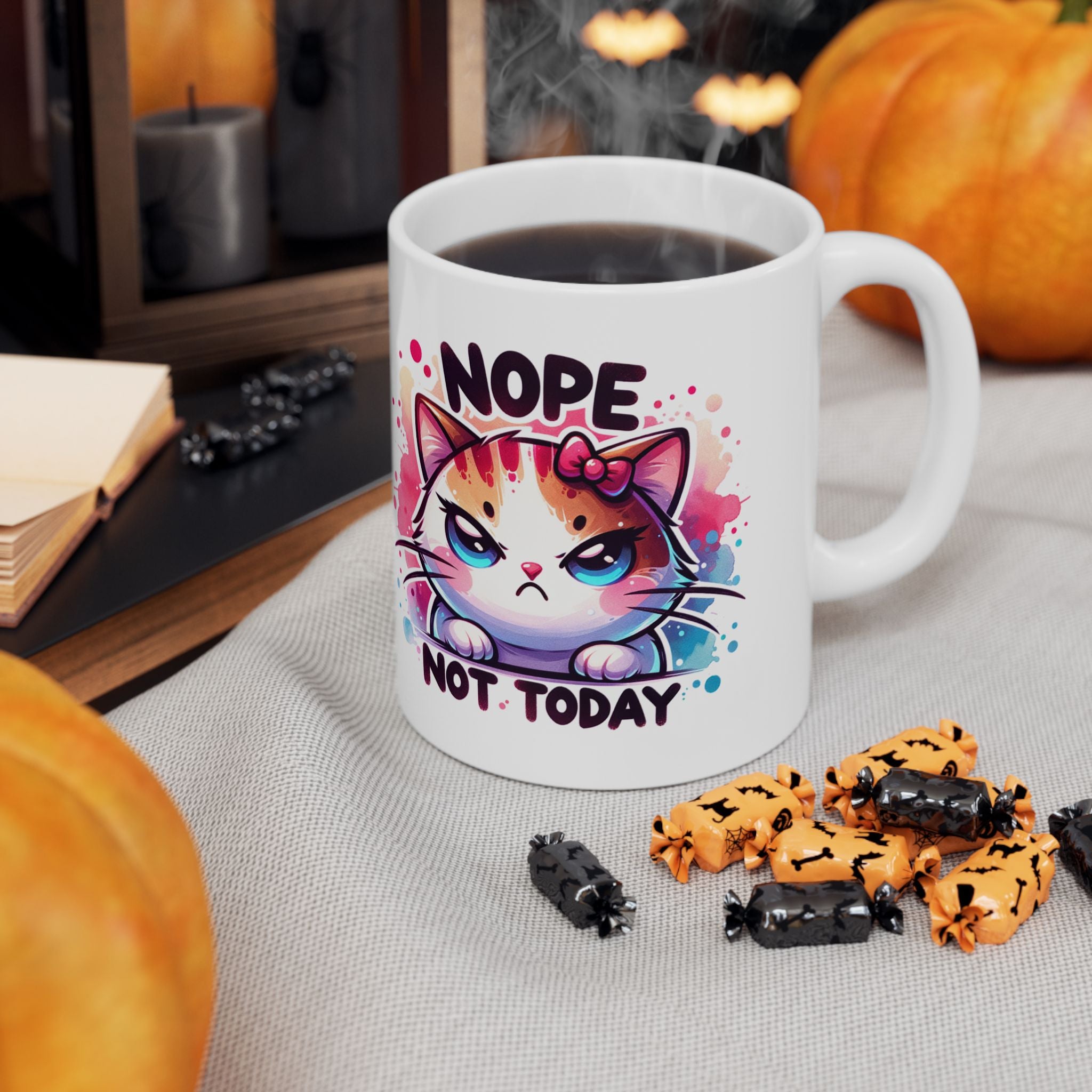 Nope Not Today Cat Ceramic Mug - Colorful 11oz & 15oz Coffee Cup