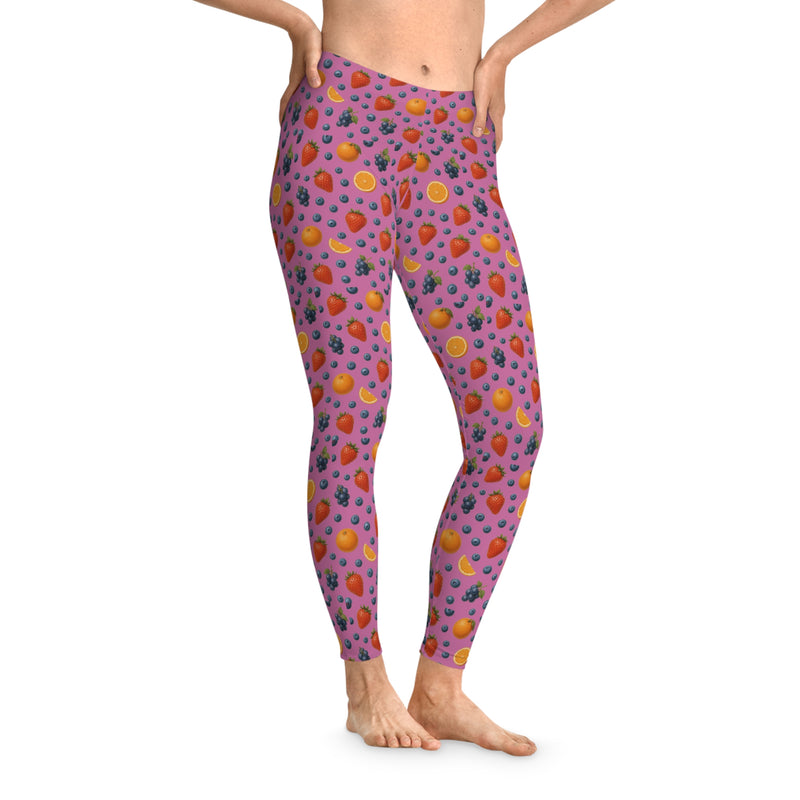 Pink Fruity Stretchy Leggings, Colorful Workout Pants, Yoga Tights, Casual Spring Wear, Fitness Apparel, Summer Fashion