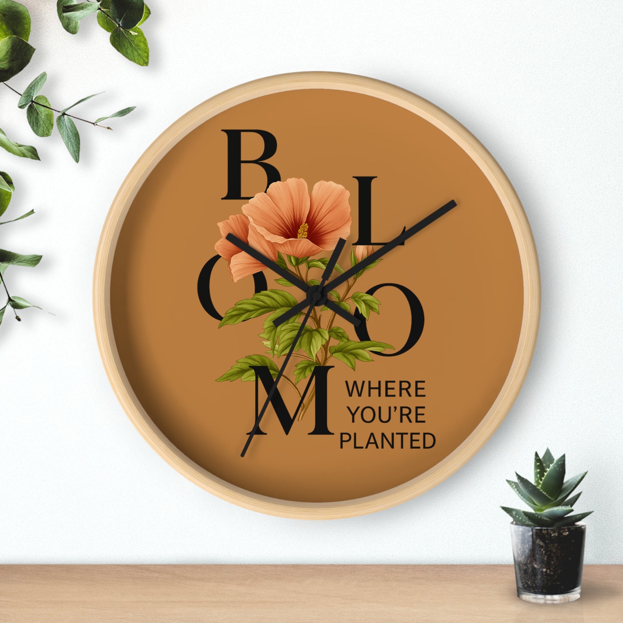 Copy of Bloom Where You're Planted Wall Clock, Floral Home Decor, Botanical Gift, Inspirational Wall Art, Modern Timepiece
