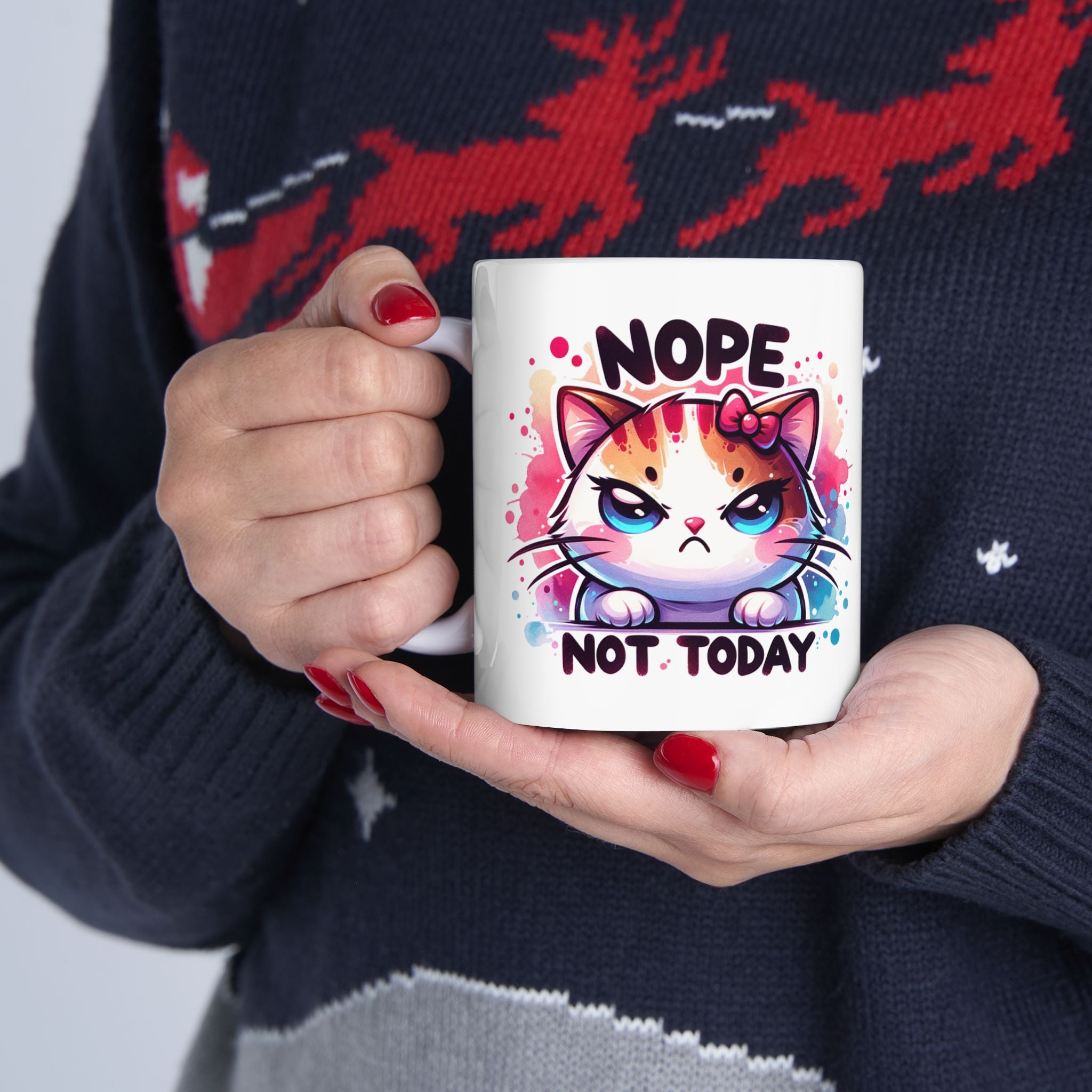 Nope Not Today Cat Ceramic Mug - Colorful 11oz & 15oz Coffee Cup