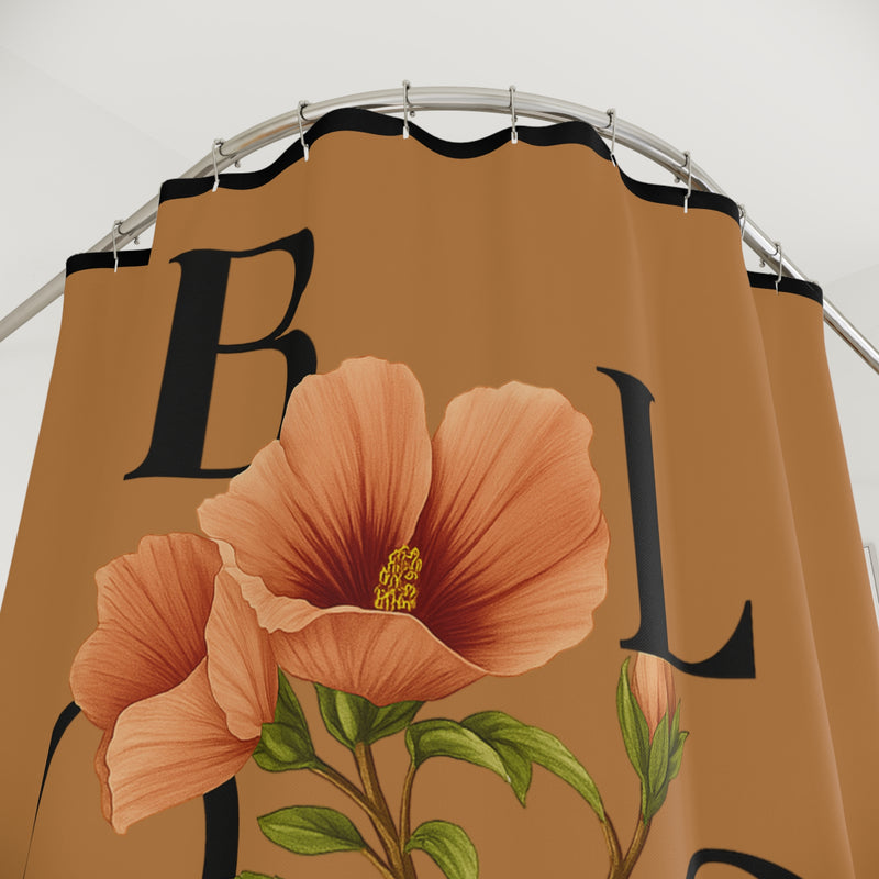Vibrant Floral Brown Shower Curtain, Bathroom Decor, Home Accessories, Gift for Her, Tropical Theme, Indoor Plants