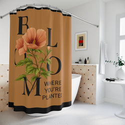 Vibrant Floral Brown Shower Curtain, Bathroom Decor, Home Accessories, Gift for Her, Tropical Theme, Indoor Plants