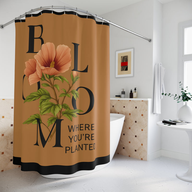 Vibrant Floral Brown Shower Curtain, Bathroom Decor, Home Accessories, Gift for Her, Tropical Theme, Indoor Plants