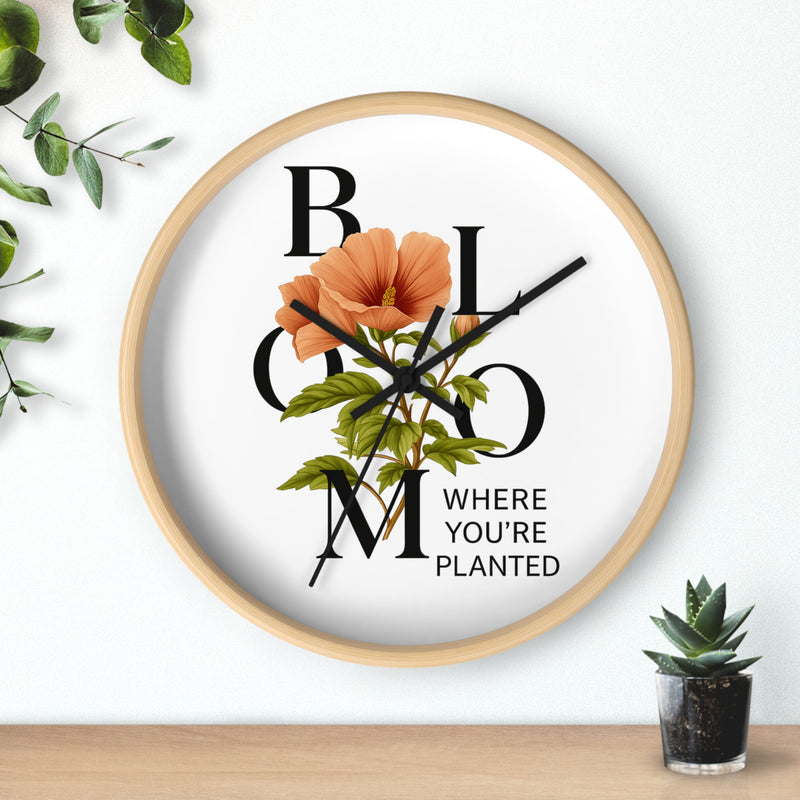 Bloom Where You're Planted Wall Clock, Floral Home Decor, Botanical Gift, Inspirational Wall Art, Modern Timepiece