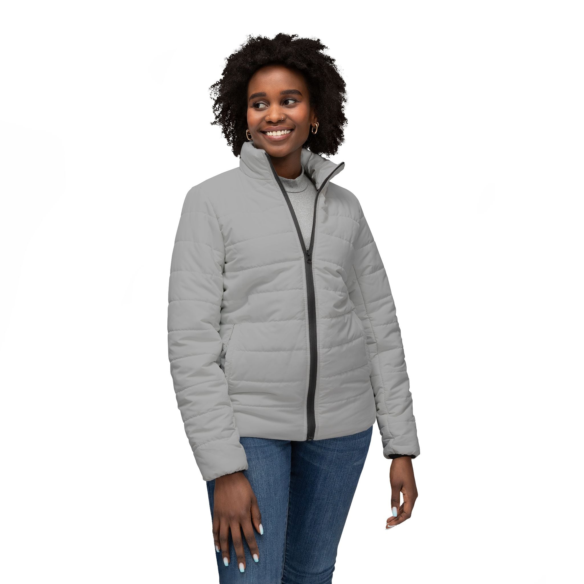 Gray Stylish Women’s Puffer Jacket, Cozy Winter Coat, Trendy Outerwear, Outdoor Fashion, Fall/Winter Essential