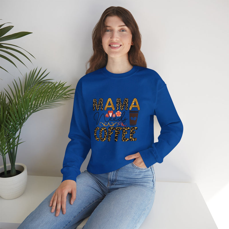 Mama Needs Coffee Crewneck Sweatshirt - Cozy Unisex Pullover Apparel for Moms