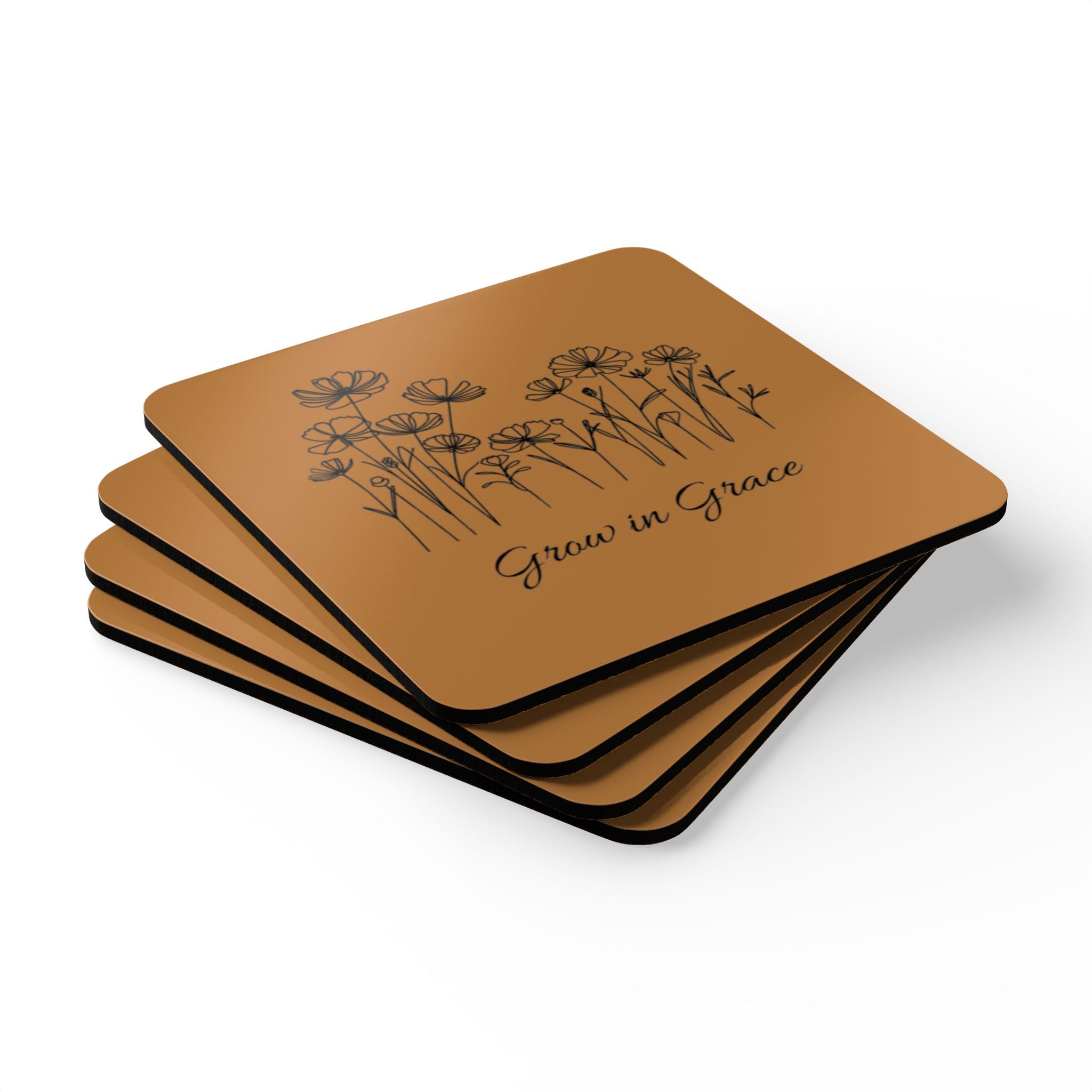 Corkwood Coaster Set, Floral Home Decor, Eco-Friendly Drink Coasters, Gift for Moms, Inspirational Kitchen Accessories
