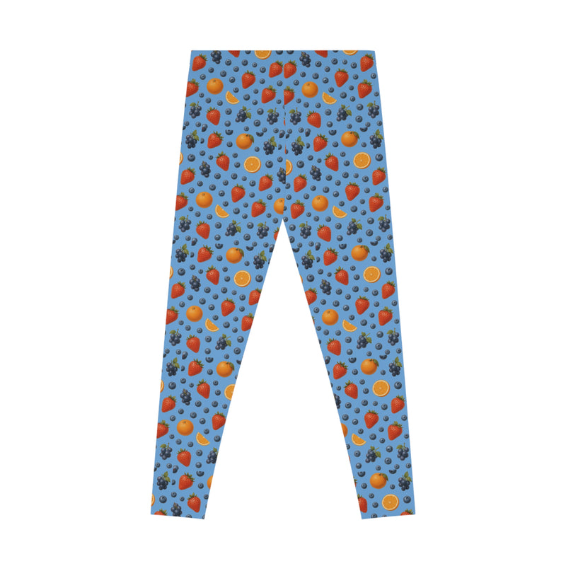 Blue Fruity Stretchy Leggings, Colorful Workout Pants, Yoga Tights, Casual Spring Wear, Fitness Apparel, Summer Fashion
