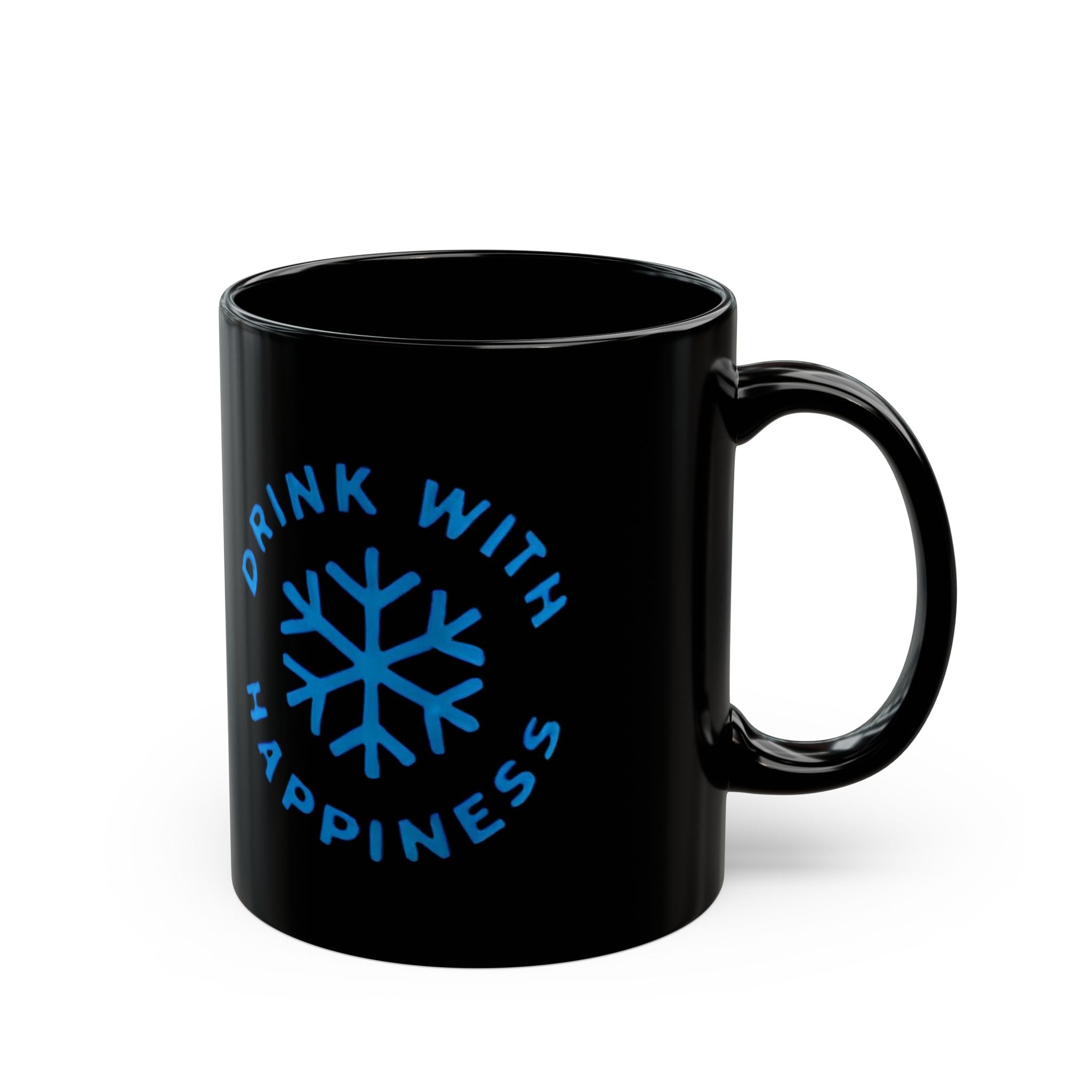 Black Mug with "Drink with Happiness" - Joyful Coffee Mug, Gift for Friends, Personalized Drinkware, Winter Essentials, Cozy Home Decor