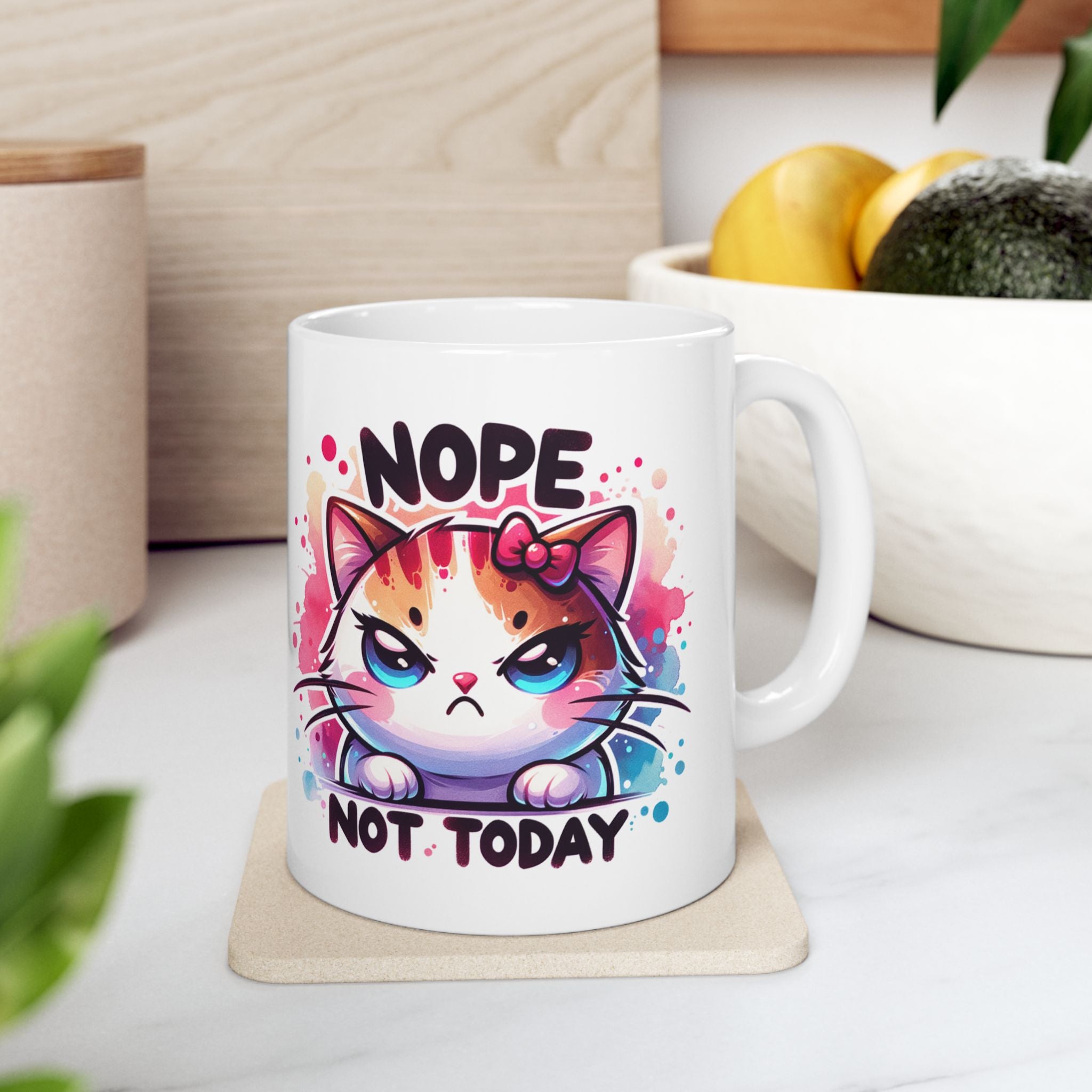 Nope Not Today Cat Ceramic Mug - Colorful 11oz & 15oz Coffee Cup