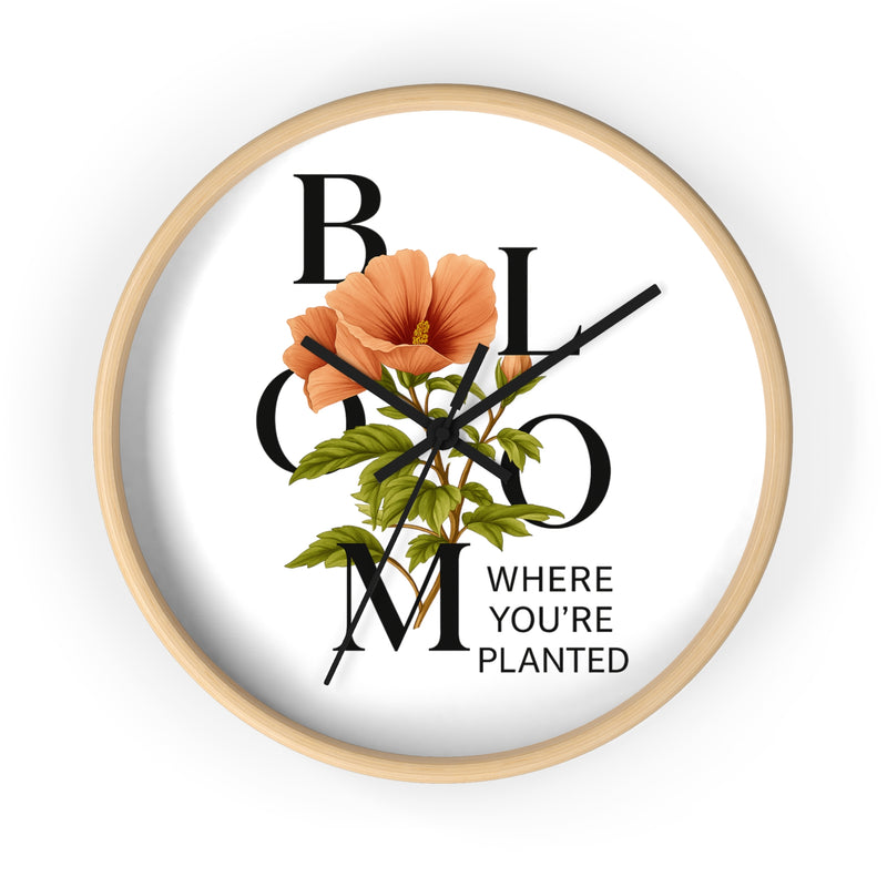 Bloom Where You're Planted Wall Clock, Floral Home Decor, Botanical Gift, Inspirational Wall Art, Modern Timepiece