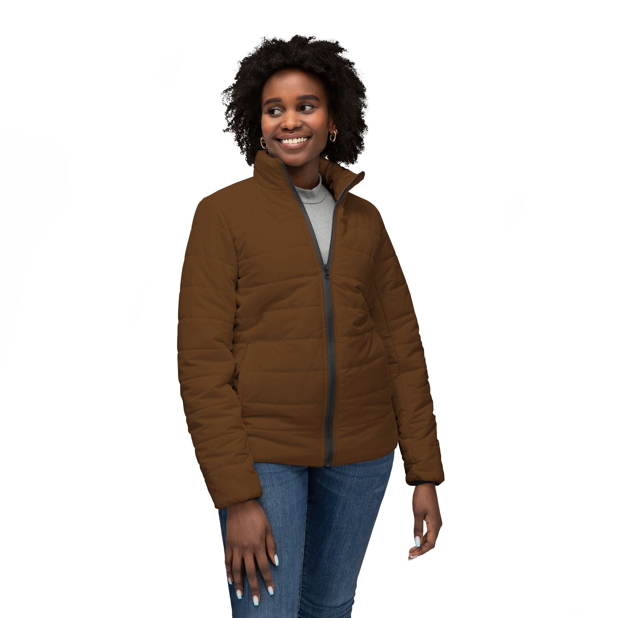 Brown Stylish Women’s Puffer Jacket, Cozy Winter Coat, Trendy Outerwear, Outdoor Fashion, Fall/Winter Essential