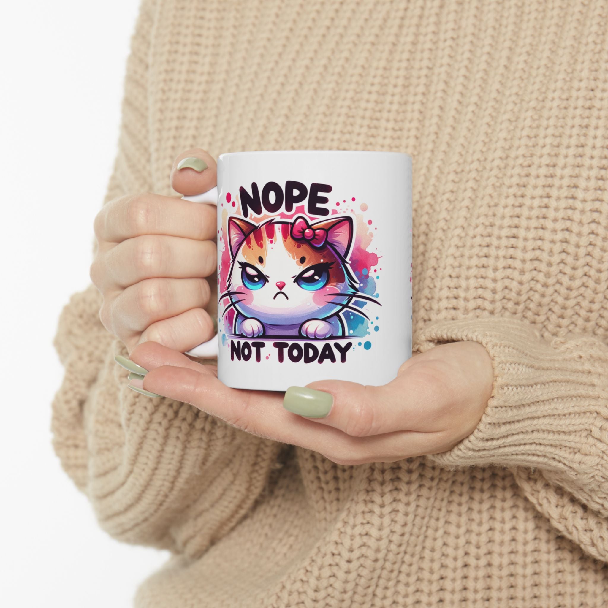 Nope Not Today Cat Ceramic Mug - Colorful 11oz & 15oz Coffee Cup