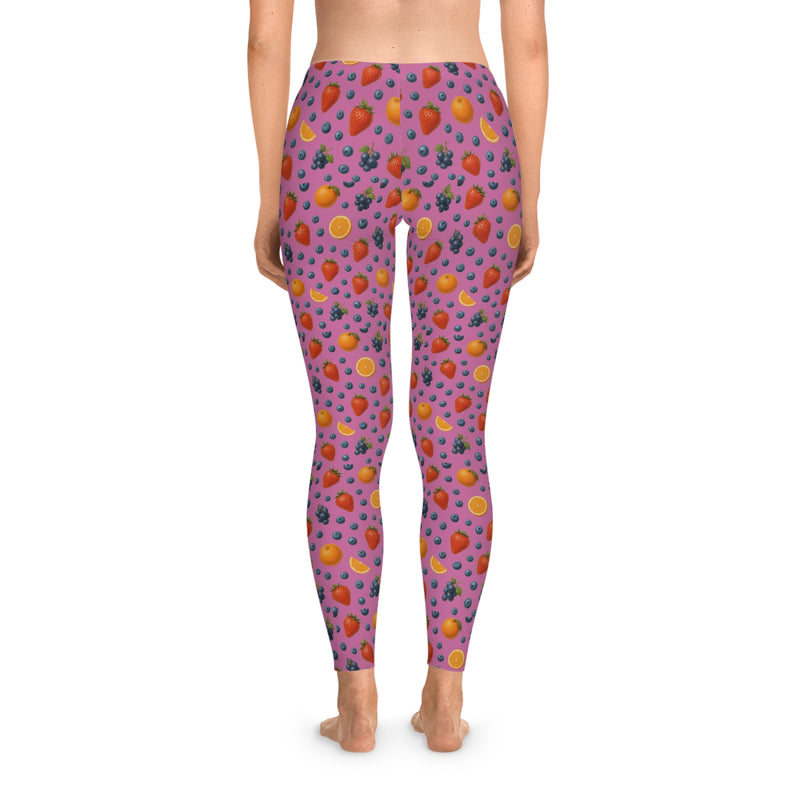 Pink Fruity Stretchy Leggings, Colorful Workout Pants, Yoga Tights, Casual Spring Wear, Fitness Apparel, Summer Fashion