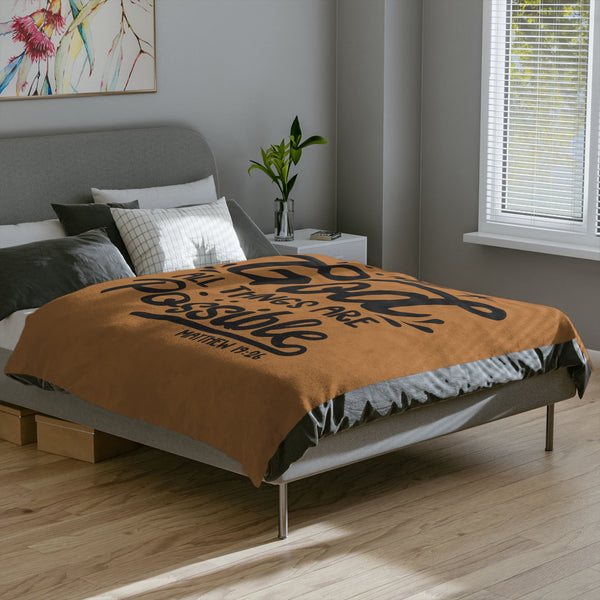 Inspirational Velveteen Microfiber Blanket - "With God All Things Are Possible"